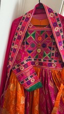 Anarkali Silk Blend Salwar Kameez Orange Pink Green Embroidered Dupatta
