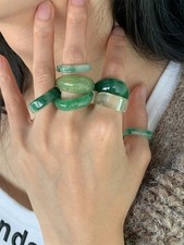 7-Piece Green Ring Set Wide Translucent Resin Chunky Asymmetrical Rings