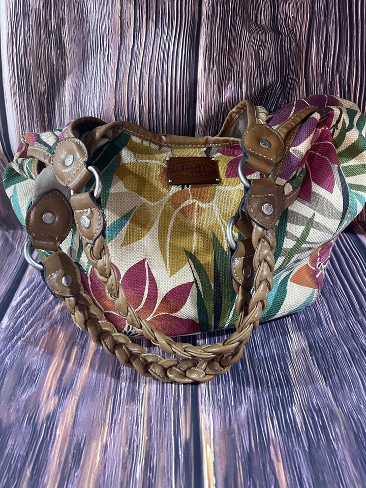 Bolso de Mano Boho Marca Reliquia Floral de Lona Cartera Correa Trenzada Estampado Tropical Foto 4 de 4