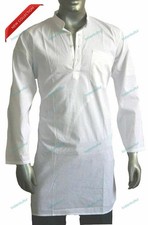 White Mens Cotton Kurta Indian Traditional Ethnic Solid Pathani Stylish