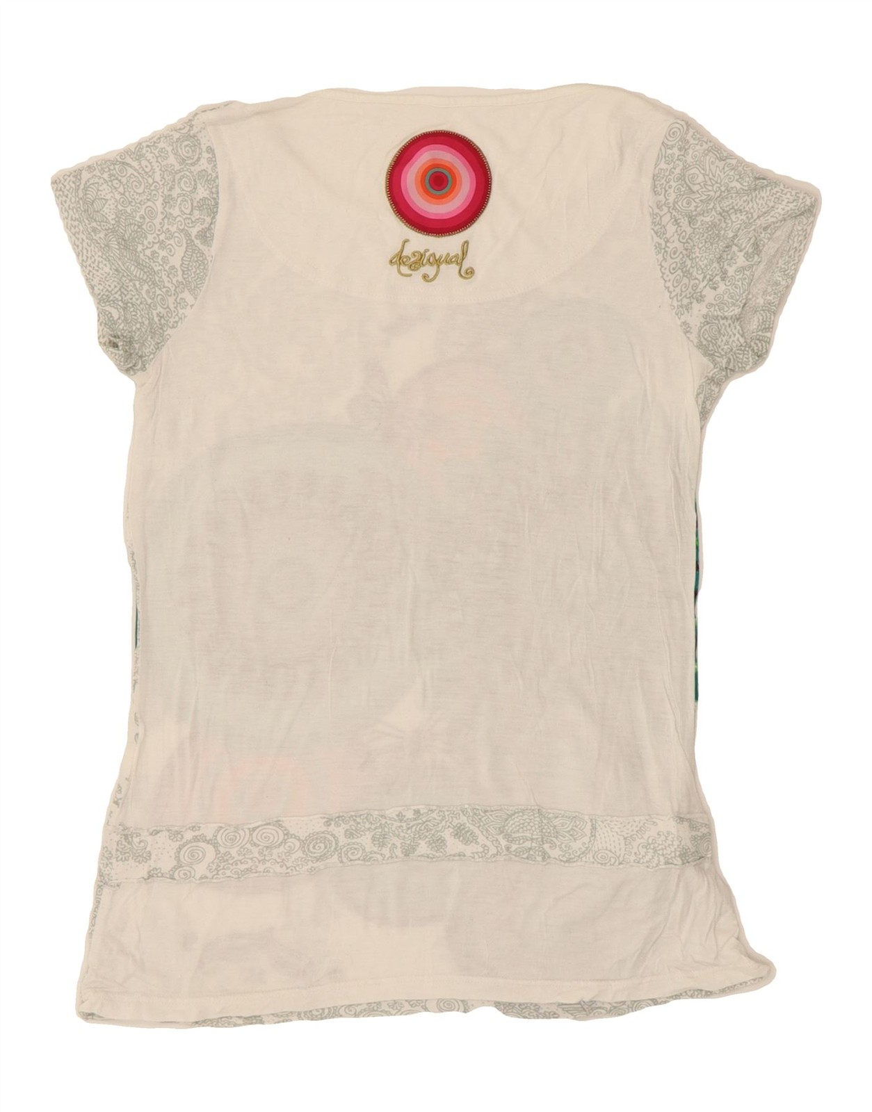 DESIGUAL Womens Graphic T-Shirt Top UK 6 XS Off White Floral Butterfly AN02 thumbnail 2