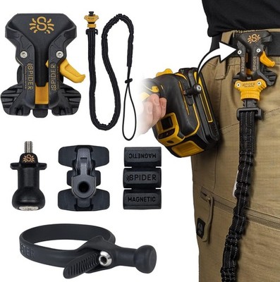 5PCS Pro Tool Holster Belt Mounted Self Locking Drill Holder Kit Universal Black