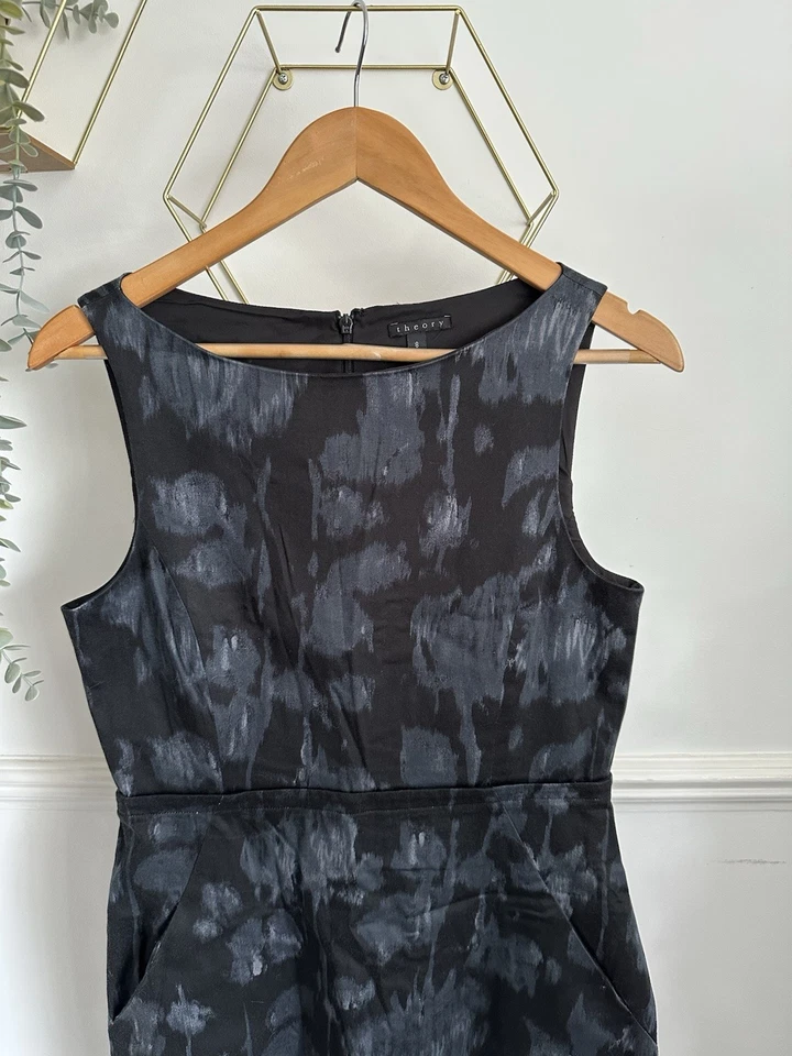 Theory Black And Grey Patterned Pencil Dress Size 8 - Image 3 of 4