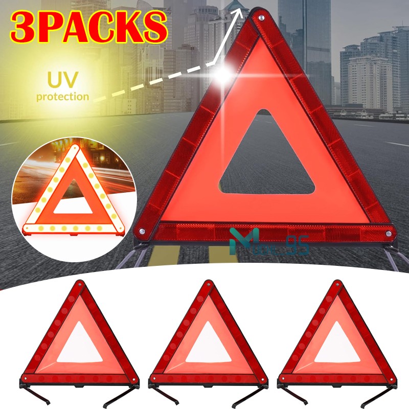 Paquete de 3, Triangulo De Advertencia Emergencia de Auto Carro Coche Camion