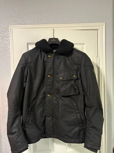 Belstaff Convoy Men’s Bomber Jacket L Black Cotton Twill Lined Zip/Button - product listing photo