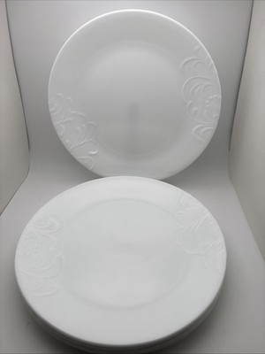 Corelle Vitrelle CHERISH Set Of 7 White Embossed Dinner Plates 10.25 