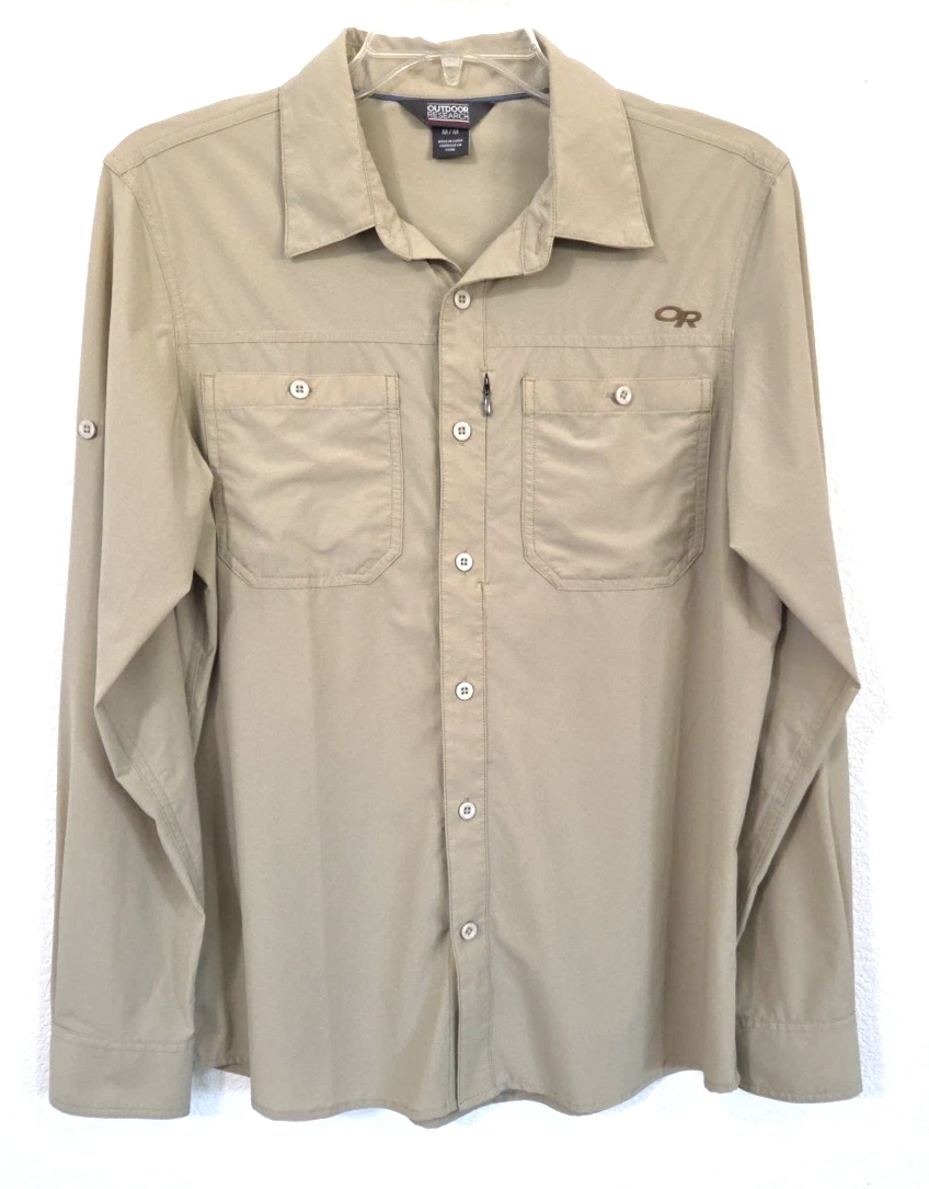 Outdoor Research Shirt Mens Beige Wayward Longsleeve Button Up UPF Hiking sz M