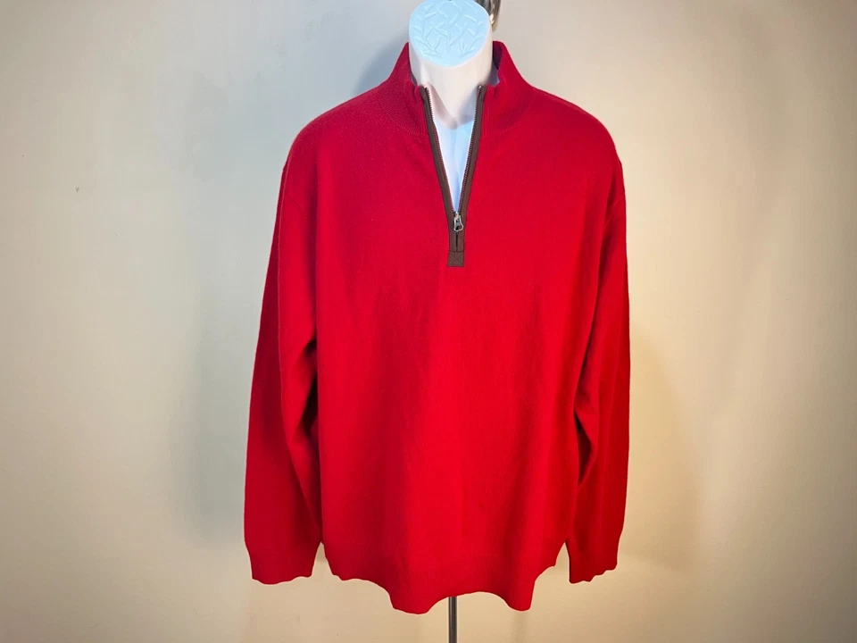 Suéter de hombre The Territory Ahead rojo sólido con marrón 100 % cachemir 1/3 cremallera XL Foto 2 de 4