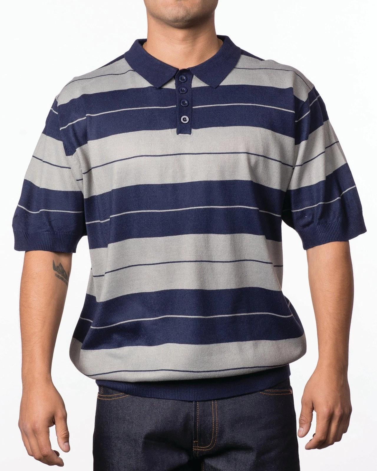 Lowrider Dyse One Charlie Brown Men's Polo Shirt Navy/Grey Chicano Blue Dyse One