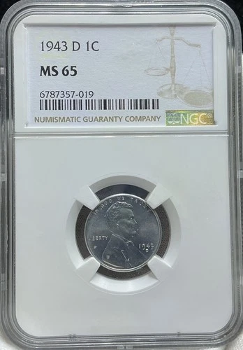 1943-D 1C  Lincoln Wheat One Cent NGC MS65