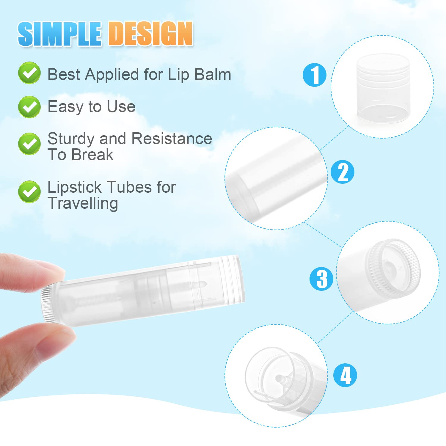 50 Pcs 5.5G Twist-Up Lip Balm Tubes,Empty Plastic Lip Gloss Balm Containers Rota