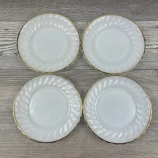 4 Anchor Hocking Fire King Suburbia Plates Gold Rim Shell Milk Glass 7 3/8” Set