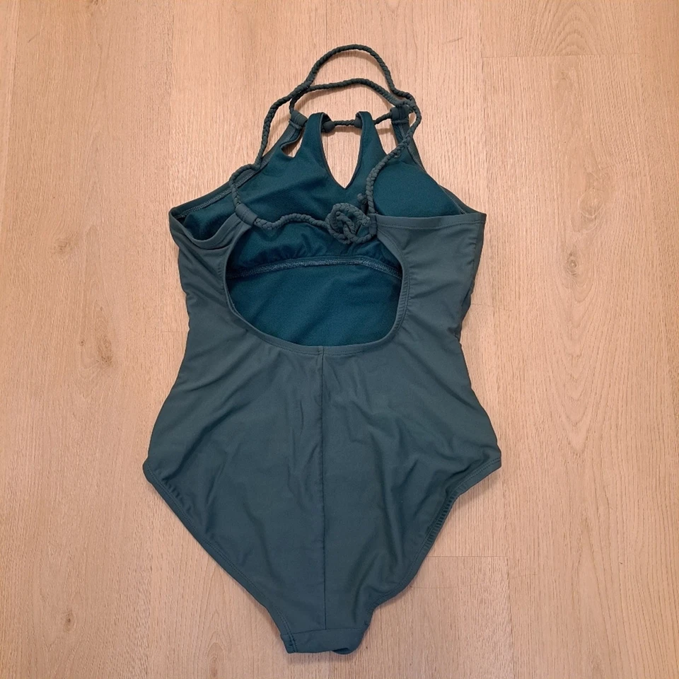 Traje de baño Merona azul verde halter acanalado elástico verano de una pieza talla mediana Foto 3 de 4