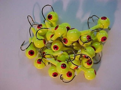 25 NEW FLOATING WALLEYE JIG HEADS 3/8 OZ SIZE YELLOW CHART FLOATING