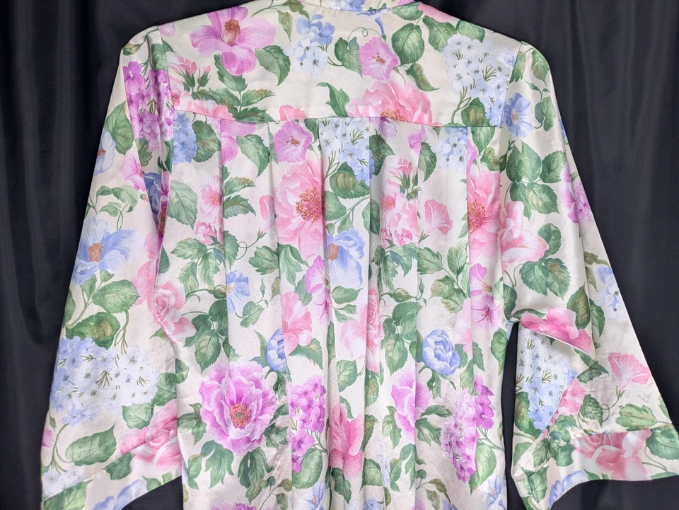 XL ARIEL ДЛИННЫЙ 52» МЯГКИЙ ШЕЛКОВИСТЫЙ АТЛАСНЫЙ 3/4 РУКАВ МОЛНИИ СПЕРЕДИ ШЕЗЛОНГ ХАЛАТ НОЧНАЯ РУБАШКА - Изображение 3 из 4