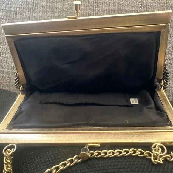 Bolso de Noche Vintage Dorado y Plata Con Cuentas Metal Hecho en Hong Kong Detalles Rosa Foto 3 de 4