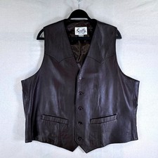 Scully Mens Brown Genuine Leather Western Yoke Button Front Vest Size 48