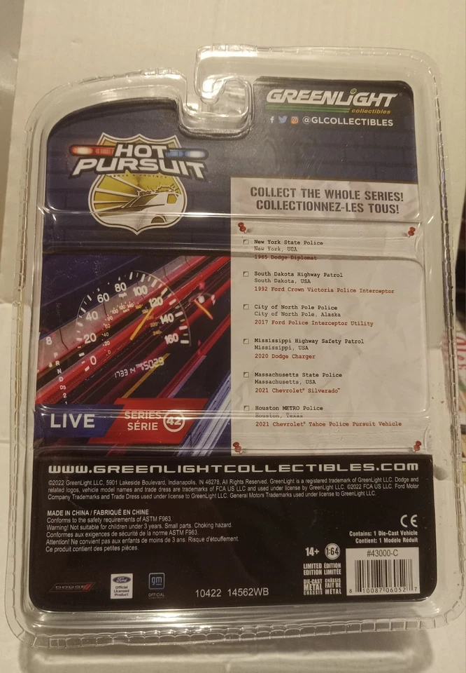 Greenlight Hot Pursuit 1992 Ford Crown Victoria Police Interceptor South Dakota - Image 3 of 3