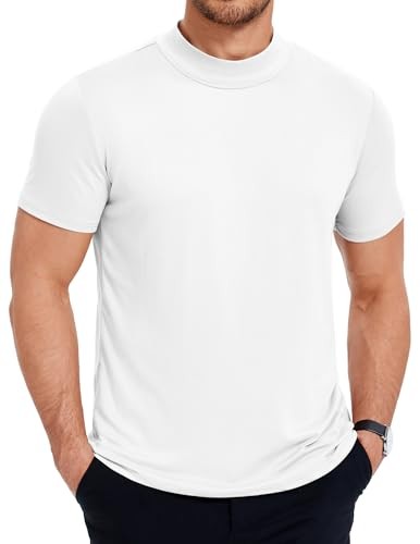 Men's Mock Turtleneck T Shirt Short Sleeve Slim Fit Basic Medium A