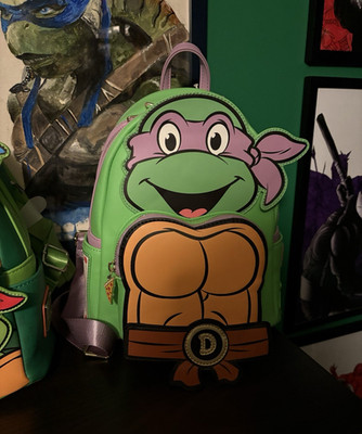 Loungefly TMNT Donatello Faux Leather Mini Backpack Green Purple Zip Straps