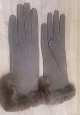 Stylish Near Mint Women Size 7 Light Brown Suede/Wool Lined Gloves Made In UK