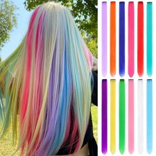 12 Pcs 22 Inch Rainbow Color Clip On Hair Extensions Hairpieces Clips