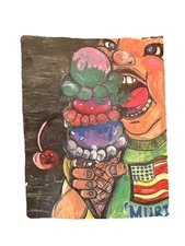 “‘Murica” Acrylic Hand Painting/Satirical Illustration/Fat Kid Eating Ice Cream