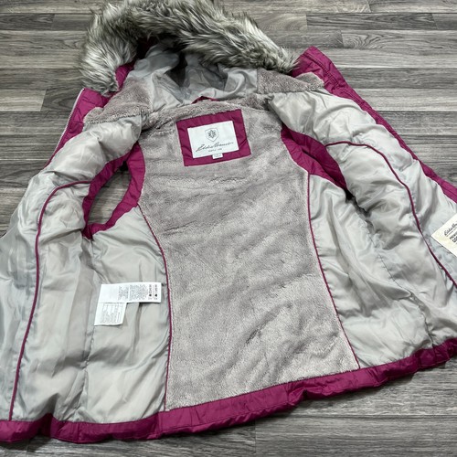 EDDIE BAUER Zip Faux Fur Hood Pink Goose Down Quilted Puffer Vest Women's Medium - Picture 8 of 12