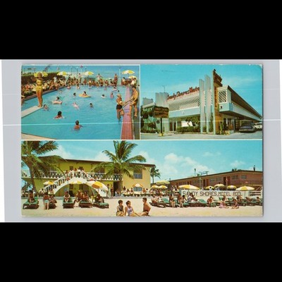 Postcard Sandy Shores Motel Miami Beach Florida Pool & Beach Scene