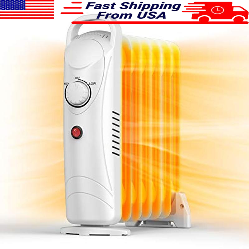 700W Oil Filled Heater Adjustable Thermostat Overheat Protection Portable Quiet