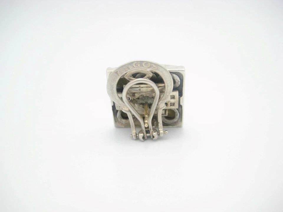 Lagos Caviar Sterling & 18k Yellow Gold Square Dot Omega Back Earrings - A - Image 4 of 4