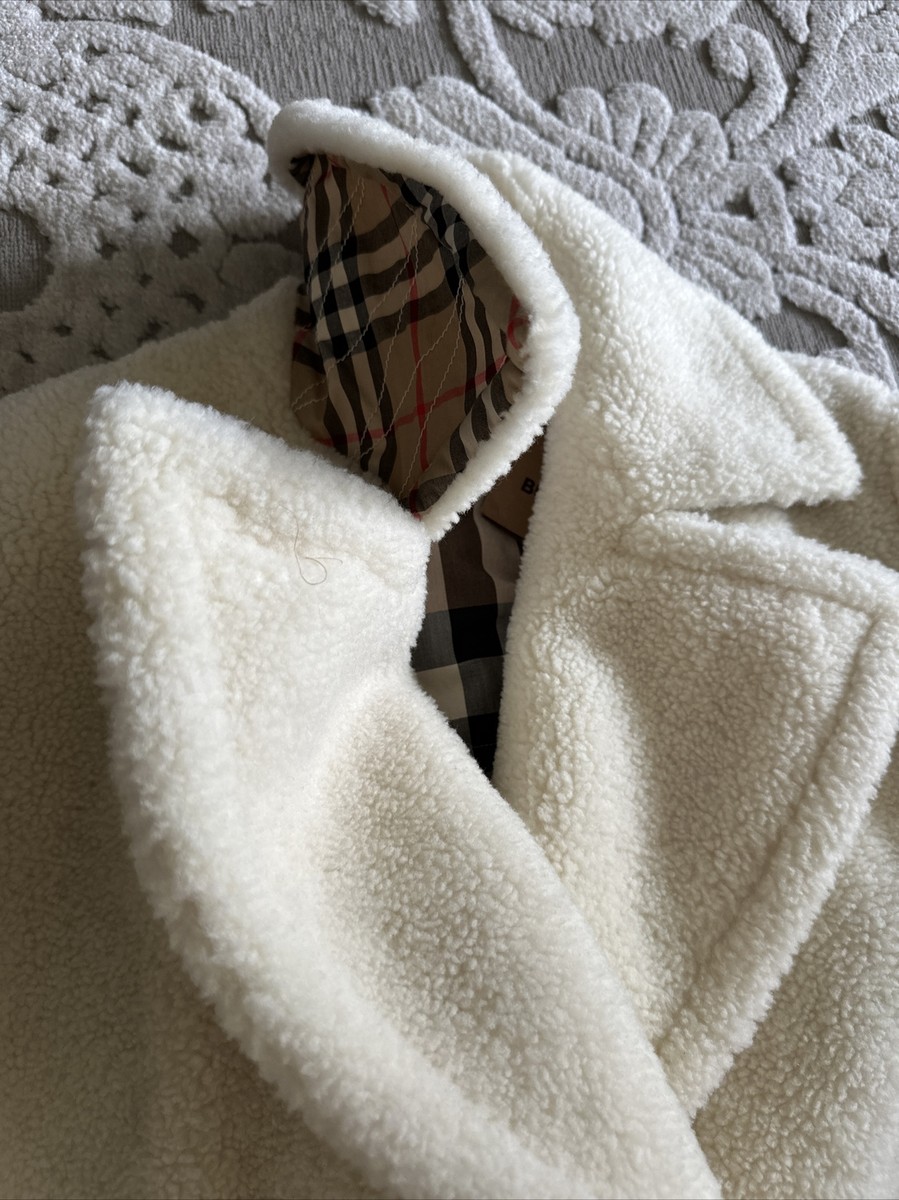 NEW BURBERRY Women's Ivory Cream SELBY Wool Blend Check Long
