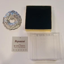 Vintage Kirk Stieff Pewter Repousse Wreath  Christmas Ornament w Box