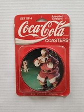 Vintage Coca Cola Plastic Coasters Santa Christmas 1992 Made In USA Set Of 4