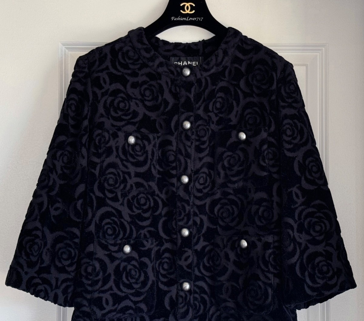 CHANEL 18A HAMBURG BLACK CC LOGO CAMELLIA FANTASY TERRYCLOTH