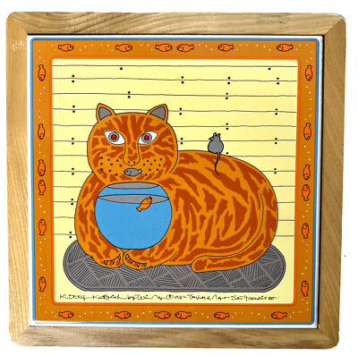 Kitty Katfish Cat Taylor & Ng Critter Kitchen Tile Trivet 1982 Goldfish Bowl NEW
