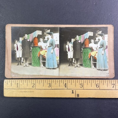 #ad Woman Drinking Ice Water at a Market Stereoview Antique c1890 Y4908 $24.99