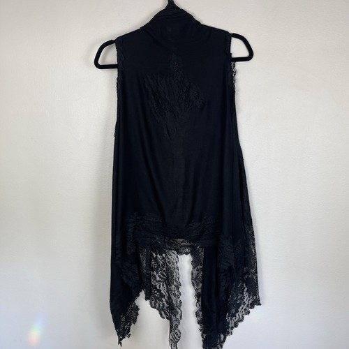 Lace Vest Womens Medium Black Silk Open Witchy Dark Gothic Steampunk Heart Back - Picture 9 of 17