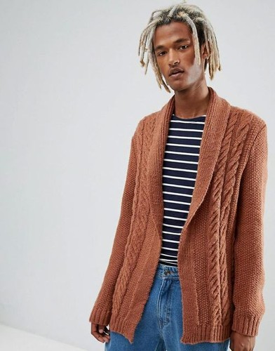 Fluffy Cable Knit Cardigan Open 