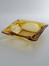 Vintage Glass Ashtray, Amber, Square, 5⅞"x1⅝"