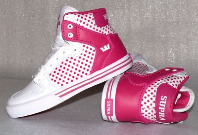 Supra Vaiders S11210K Leder Junior Schuhe Freizeit Sneaker EU 37,5 US5 Rosa Weiß