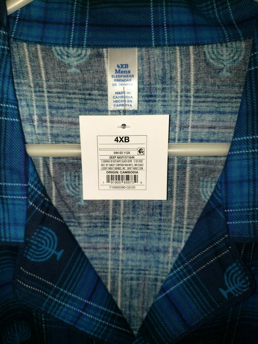 BIG MENS NEW NWT BLUE JEWISH MENORRAH PAJAMAS SLEEPWEAR 2 PC SET