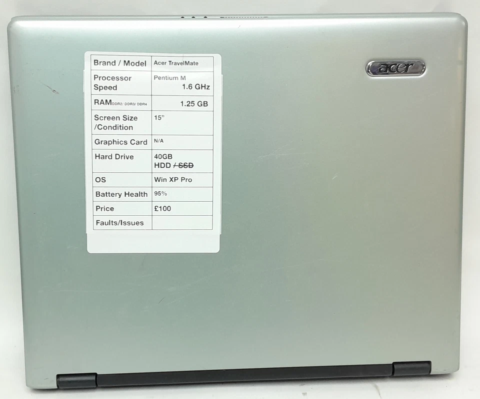 Acer TravelMate 4050 Series CL51 - Pentium M 1.6GHz - 1.25GB Ram - 15" - 40GB... - Image 4 of 4