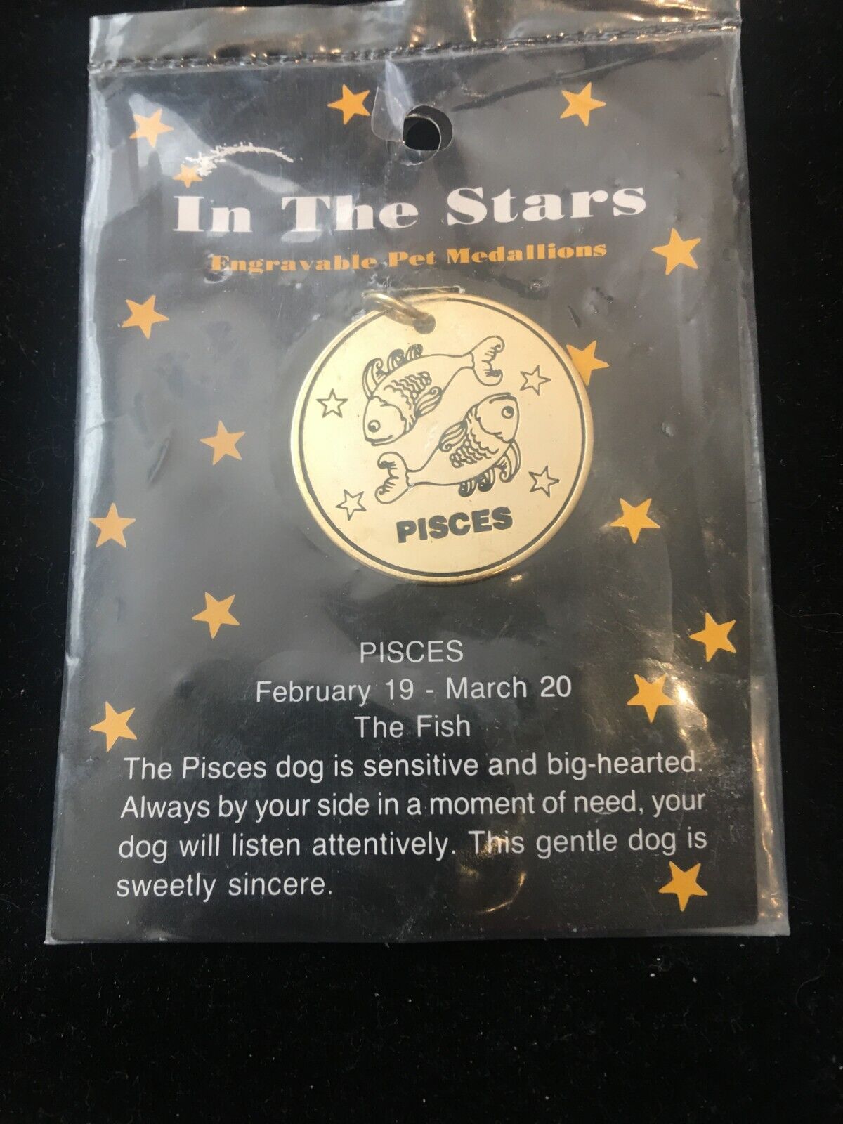 New In The Stars Pisces Pet Medallion The Fish Engravable Gold Metal by Papel