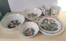 Vintage Raggedy Ann and Andy 1969 Melamine Cereal Bowls Plate cups Oneida Deluxe