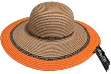 Magid Hats Orange Black Stripe Paper Straw 13" Wide Bucket Sun Hat - NWT