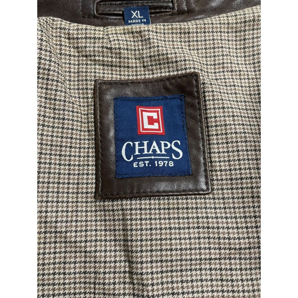 Chaps Men's Brown Jacket Leather Full Sleeve & Zipper Collared Size XL - Image 4 of 4