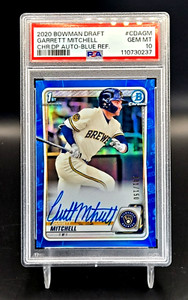 2020 BOWMAN DRAFT CHROME GARRETT MITCHELL BLUE REFRACTOR AUTO /150 PSA 10 SP