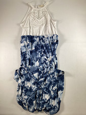 Womens Ultra Flirt Blue White Crotchet Trim Dress Small EUC