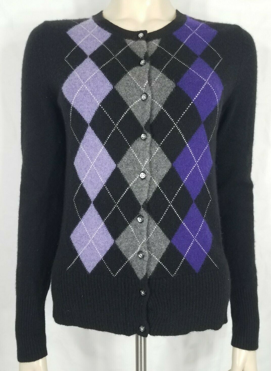 Apt. 9 black purple gray argyle 100% Cashmere but… - image 1